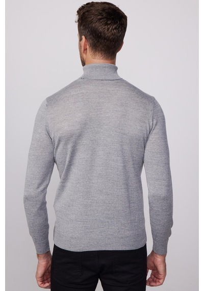 Tudors Slim Fit Dar Kesim Tam Boğazlı Yaka Düz Yün Erkek Kazak - Tudors-25729-gri Gri