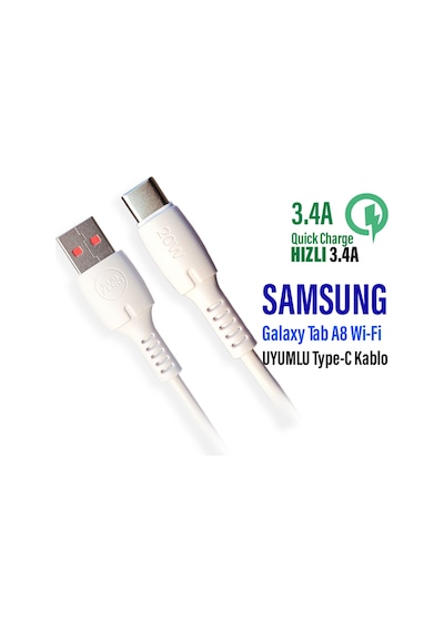 Samsung Uyumlu Tab A8 Tablet Şarj Kablosu Type-c Hızlı Şarj Kablosu 3.4a Hızlı