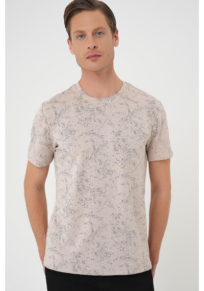 Efor Comfort Fit Bisiklet Yaka Batik Görünmlü Kısa Kol Casual Bej Tişört Ts 905 Bej