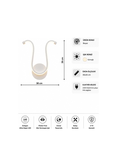 Vira Modern Led Duvar Apliği Günışığı Beyaz