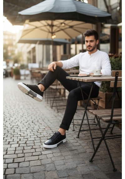 Enoch Hakiki Deri Düz Taban Siyah Beyaz Günlük Erkek Sneaker Comfort Taban Siyah - Beyaz Enoch Hakiki Deri Düz Taban Siyah Beyaz Günlük Erkek Sneaker Comfort Taban Siyah - Beyaz