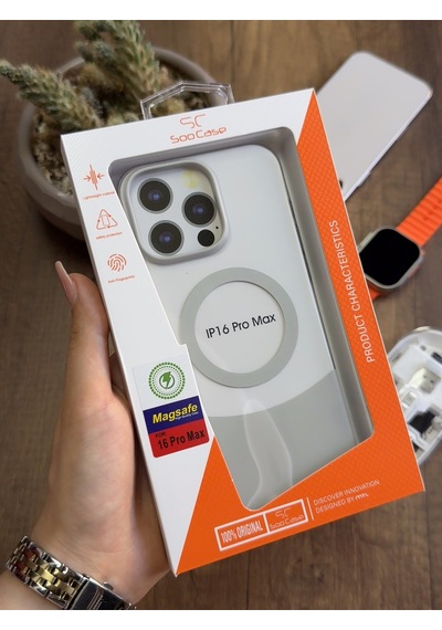 Apple iPhone 16 Pro Max Magsafe Uyumlu Mika Sararmaz Kılıf Soocase720 Gri