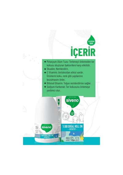 Siveno %100 Doğal Roll-on Sportif Sporcu Deodorant Ter Kokusu Önleyici Bitkisel Lekesiz 50 Ml X2 Adet