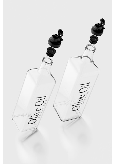 Renga Oslo Siyah Kapaklı Olive Oil Yazılı 750 Ml Ve 1000 Ml 2'li Cam Yağlık Seti 152003 Siyah