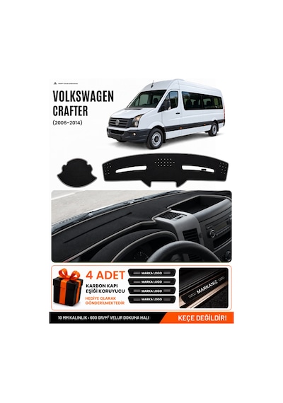 Volkswagen Crafter 2006-2014 Uyumlu Torpido Örtüsü, Torpido Kılıfı - Siyah-gri - Mb020