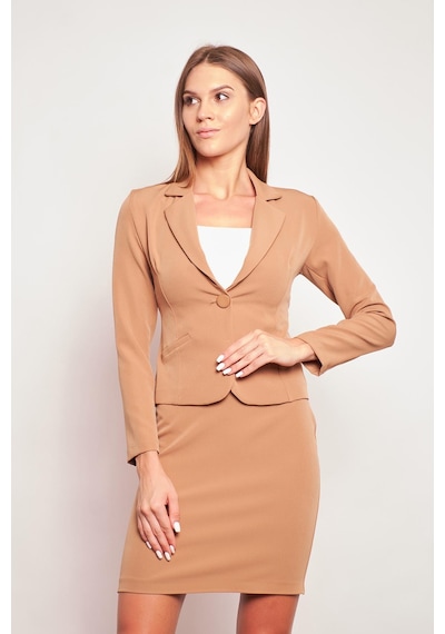 Yakalı Flato Cepli Uzun Kol Pamuklu Kumaş Kısa Blazer Ofis Ceket-camel CAMEL