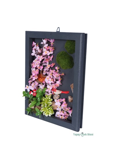 Yapay Çiçek Sitesi Ahşap Çerçeveli Yapay Çiçek Duvar Tablosu 28x37 Cm Model 4 Yeşil