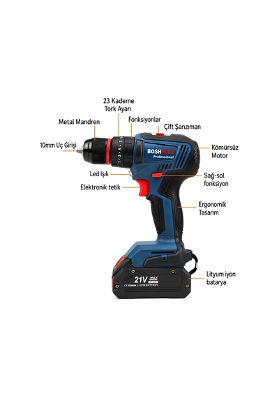 Prohummer Ph344 Professional 21v 3ah Çift Vitesli Metal Mandren Vidalama Matkap Seti