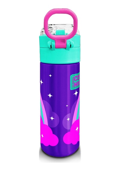 Coral High Kids Mor Su Yeşili Unicorn Desenli Pipetli Ve Direkt İçim Çelik Termos 500 Ml 31818 Mor