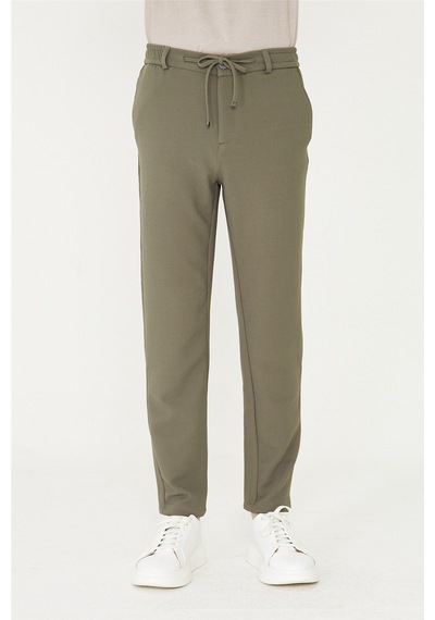 Haki Modern Kesim Bağcıklı Smart Casual Jogger Pantolon Haki