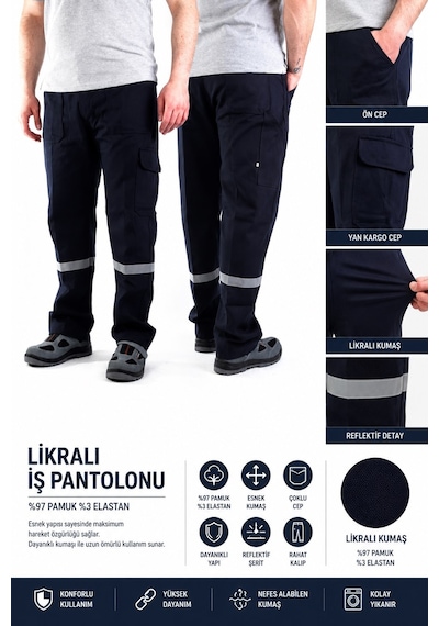 Likralı Kargo Cep İş Pantolonu Lacivert