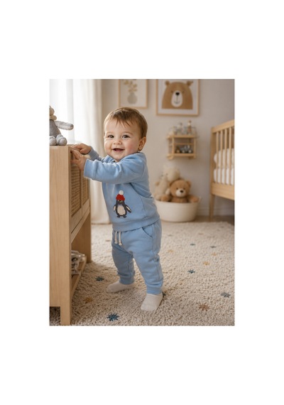 Omeca Concept Penguen Baskılı 2'li Erkek Çocuk Takımı Sweatshirt Ve Jogger Alt Günlük Bebek Eşofman Takımı mavi Omeca Concept Penguen Baskılı 2'li Erkek Çocuk Takımı Sweatshirt Ve Jogger Alt Günlük Bebek Eşofman Takımı mavi