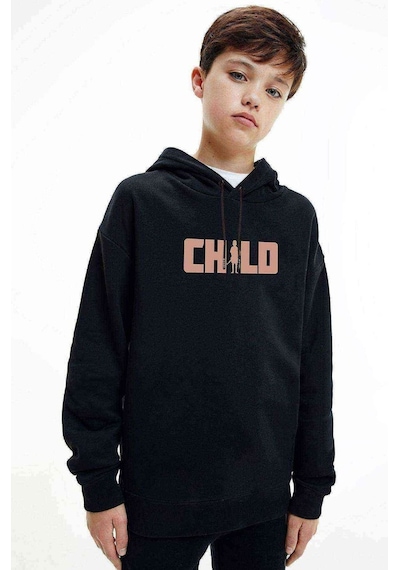 Tshirthane Chıld Baskılı Unisex Çocuk Kapüşonlu Siyah Sweatshirt Siyah
