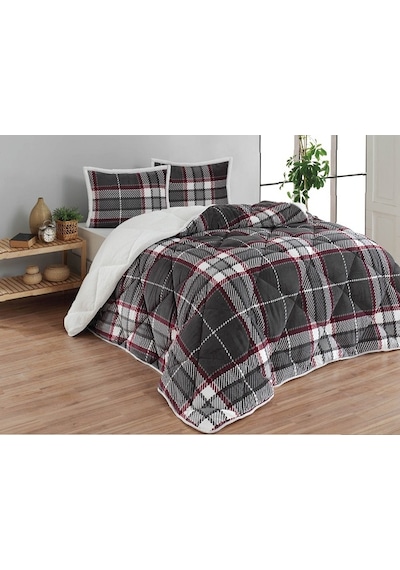 Merinos Comforter Tek Kişilik Yorgan Seti - Anna Gri Gri - Kırmızı