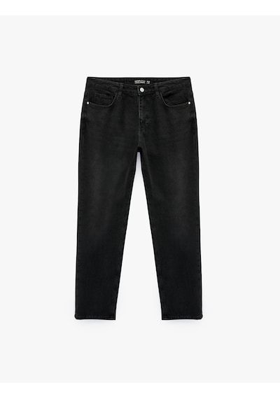 Koton Pamuklu Normal Bel Cepli Vintage Straight Fit Jean Pantolon Siyah 7wam40164nd