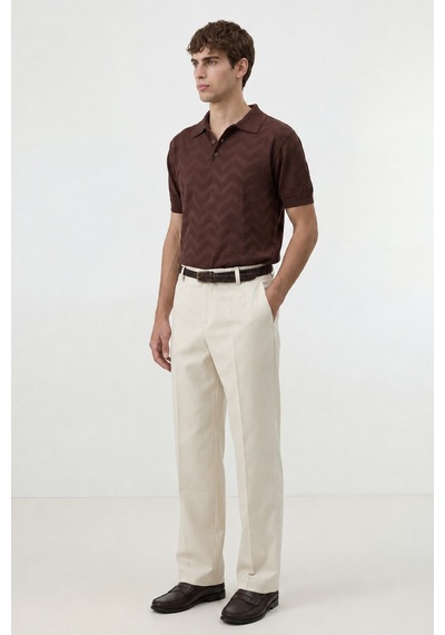 Antioch Zigzag Desenli Polo Yaka Triko Erkek T-shirt Kahverengi