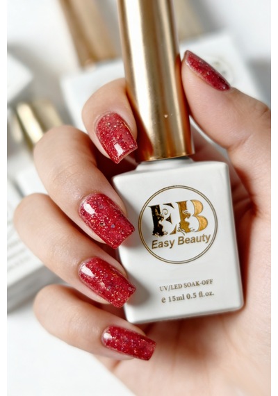 Kırmızı Simli Kalıcı Oje - Nail Art Oje - Tpo İçermez - Glıtter Gel Polısh G6 61-g6