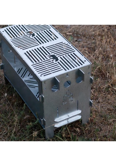 Kamp Ayısı Pyrowide Geniş Katlanır Metal Ateş Kutusu - 2mm Gri Galvaniz Çelik, Çantalı, 39.5 X 26.5 X 21 Cm Gri