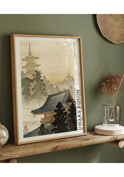 Çerçevesiz Poster Ohara Koson Pagoda Ve Gökkuşağı