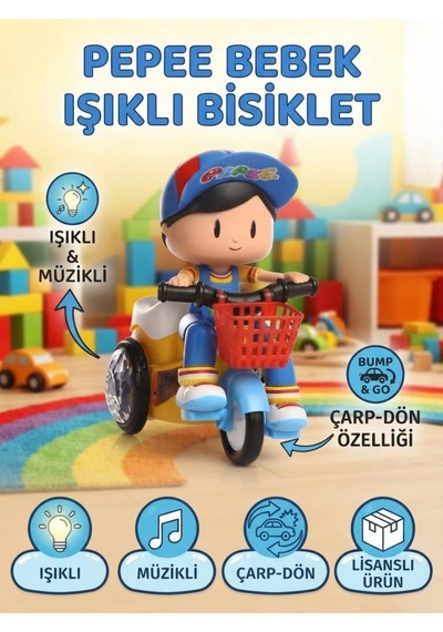 Pepee Işıklı Müzikli Bisiklet 19 Cm Renkli Işıklı Eğlenceli Ve Eğitici Pilli Figür Oyuncak