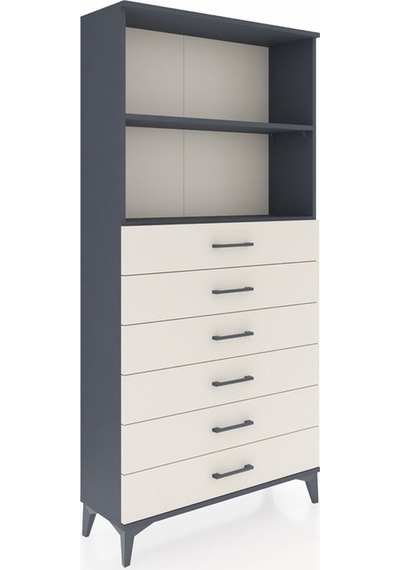 Arges Dolap 2 Raflı 6 Çekmeceli 88x30x182 Antrasit-aytaşı Antrasit