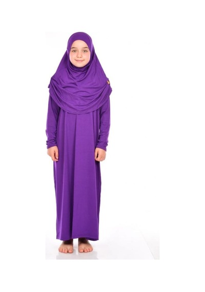 Ihvan Çocuk Pratik Namaz Elbisesi 8-12 Yaş Mor Çok Renkli