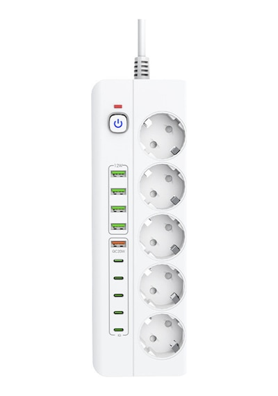 Isıya Dayanıklı Power Tuşlu 5'li Grup Priz 5xusb 5x Type-c Çıkışlı Priz 2 Mt Kablolu 2 M