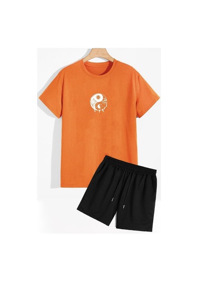 Uyguntarz Ying Yang Şort T-shirt Eşofman Takımı Turuncu