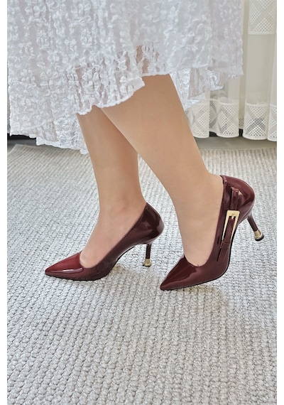 Asmi Shoes Kadın Jenny Bordo Rugan Stiletto Topuklu Ayakkabı