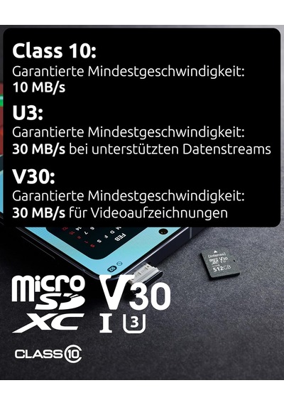 Professional Microsdhc 512 Gb Class 10 Uhs-ı, U3, V30 Hafıza Kartı, Sd Adaptör Dahil, 4k Kayıtlar İçin, Gopro, Inst