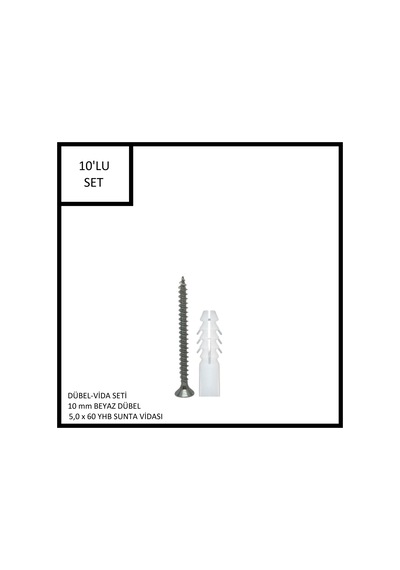Dübel-vida Seti, Beyaz Dübel 10 Mm, 5,0x60 Yhb Sunta Vidası, 10 Adet