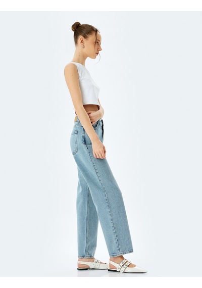 Koton Straight Fit Normal Bel Cepli Kot Pantolon - Straight Jeans Açık İndigo 5sal40048md Açık İndigo