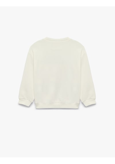 Koton Uzun Kollu Üç İplik Bisiklet Yaka Ayıcık Baskılı Sweatshirt Ekru 7wmg10130ak
