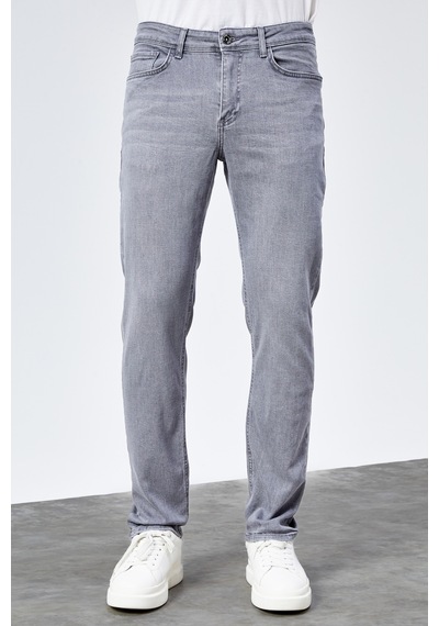 Hlt Jeans Erkek Gri Yıkamalı Regular Fit Boru Paça Likralı Jean Kot Pantolon Henry 31 - 34
