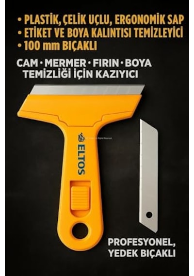 Cam Kazıma Bıçağı, Plastik, Çelik Uçlu, Ergonomik Sap, Etiket Ve Boya Kalıntısı Temizleyici, 100 Mm Bıçaklı Diğer