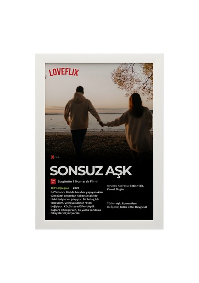 Sevgililer Günü Hediyesi - Sevgiliye Hediye - Kişiye Özel Netflix Film Poster Tasarım Tablo Beyaz