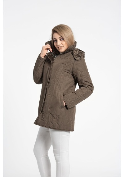 Vetre Kadın Kapitone Mont (75 Cm) Haki Büyük Beden 1014 Çok Renkli