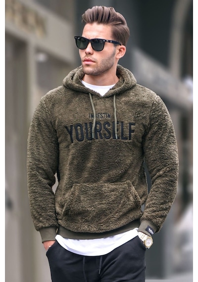 Madmext Kapşonlu Peluş Sweatshirt Haki 4390 Haki