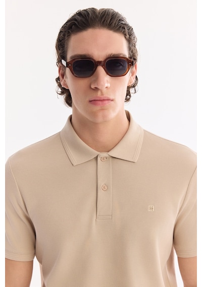 Avva Erkek Bej Kıvrılmaz Polo Yaka %100 Pamuk Basic Regular Fit T-shirt B001032