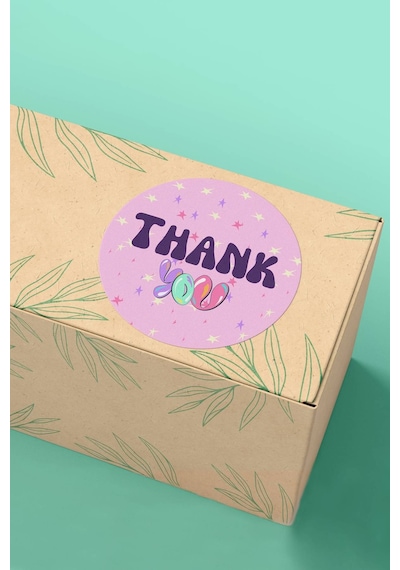 Mor Retro Thank You Hediye Kargo Paketleme Sticker 3x3cm St2115 Çok Renkli