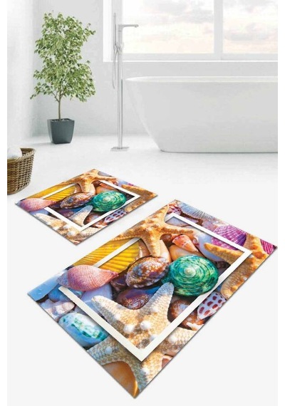 Renkli Deniz Kabuklu Banyo Halısı Klozet Paspas Seti Bs056n11 Çok Renkli