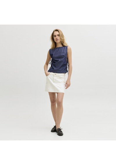 Jack & Jones Kadin Baglama Detayli Kolsuz Üst - Debby - 12287865 Dark Blue Denim