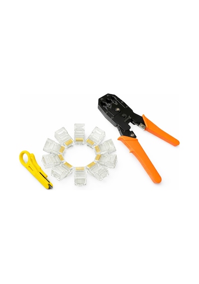 Rj45 Sıkma Pensesi + 100 Adet Rj45 Konnektör Cat5 Cat6 Ethernet Ağ Kablosu Seti
