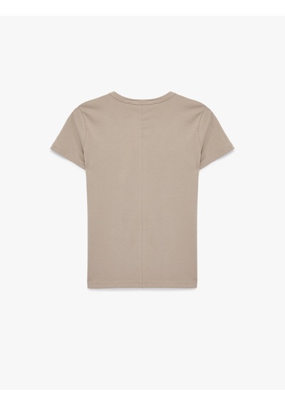 Koton Pamuklu Slim Fit Kısa Kollu Bisiklet Yaka Basic Tişört Kahverengi 6sak50267ek Kahve
