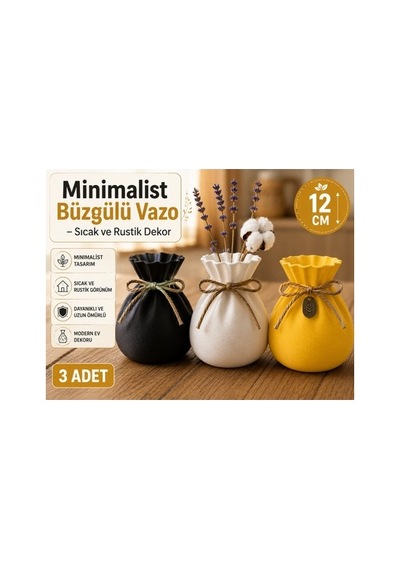 Urartu 3d 3'lü Minimalist Büzgülü Vazo Sıcak Ve Rustik Dekor Model:hbcv0000gıhzfe