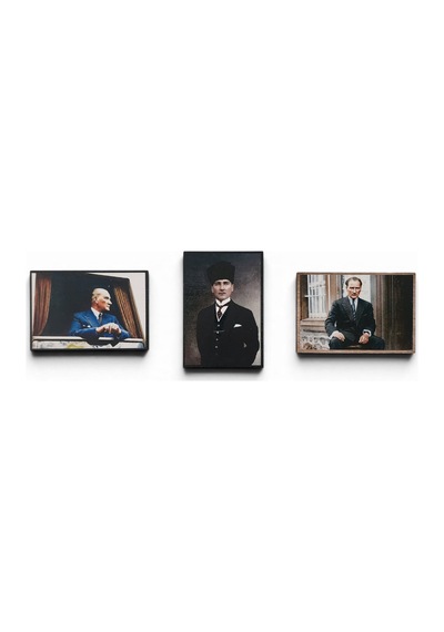 Hediyelik Atatürk Ahşap Magnet Seti 3 Adet - No:1 Kaliteli İşçilik Özel Baskı Karışık Renkli