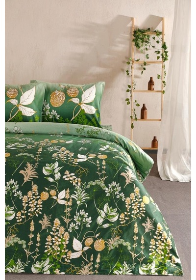 Doqu Home Saten Nevresim Takımı Çift Kişilik Rose Glow Yeşil