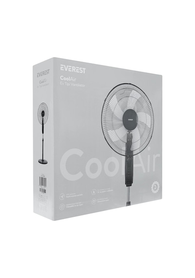 Everest Fan11, Siyah, Coolair, 3 Kademeli Hız, 40cm 5 Kanat Pervane Ve Çerçeve, 45w, Otomatik Salını