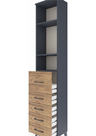 Arges Dolap 3 Raflı 5 Çekmeceli 44x30x221 Antrasit-çam Antrasit