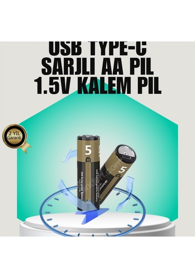 1.5v Aa Şarjlı Lityum Pil 1000+ Kez Şarj Edilebilir Hızlı Type-c Şarj 2 Adet 59192626